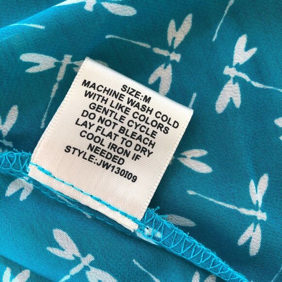 Vintage Pout Dragonfly Open Cutout Back Blue Button Down Blouse Top Medium - Picture 8 of 8